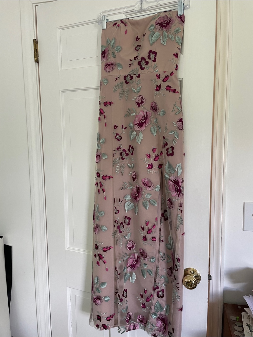 Jenny Yoo Blush Strapless Floral Gown with Rose Embroidery